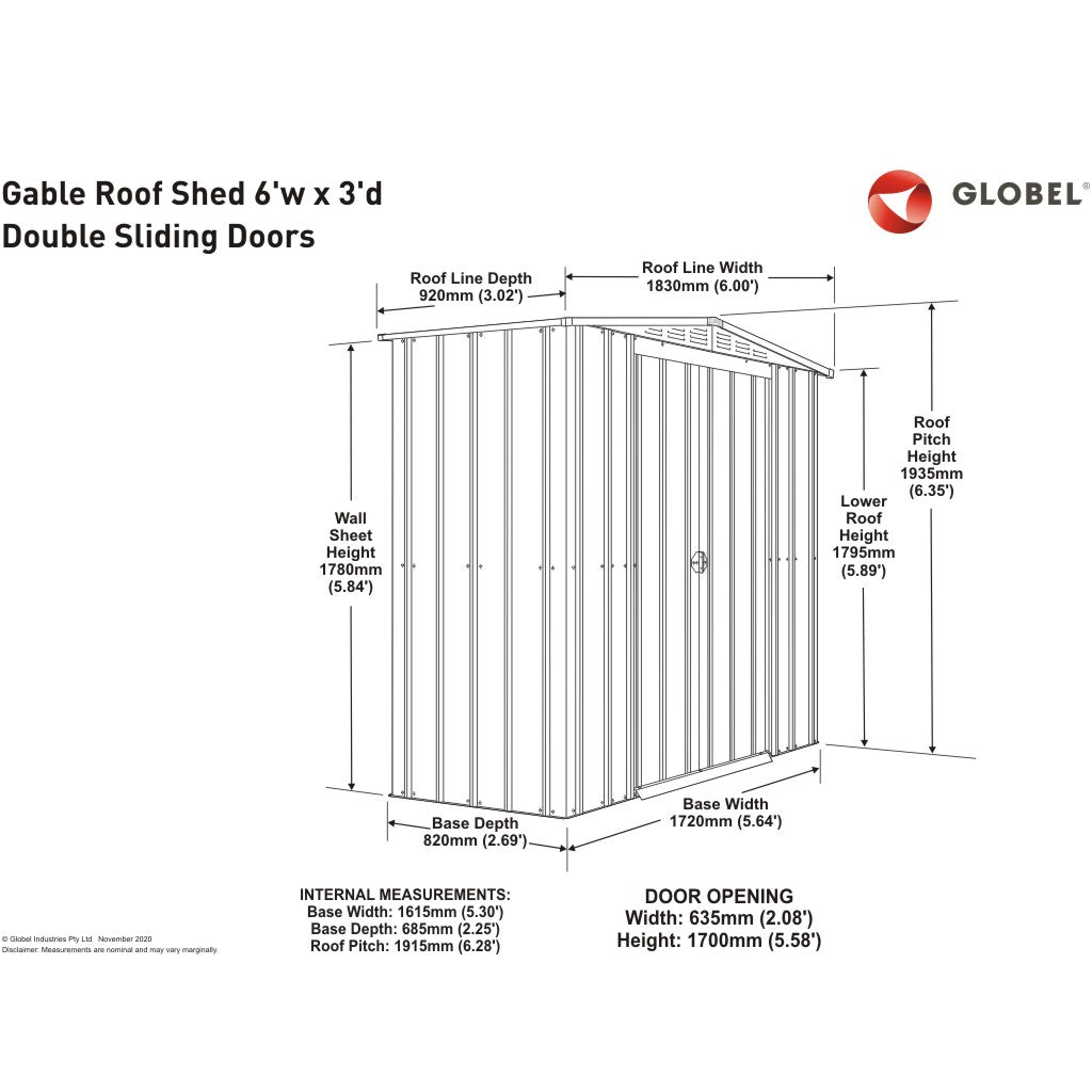Gable Roof Shed, 6 X 3 Ft, Double Sliding Doors, Smooth Cream