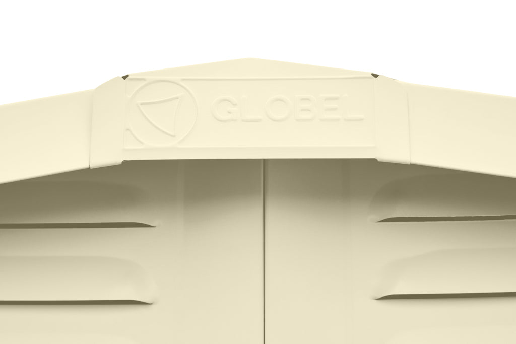 Gable Roof Shed, 10 X 10 Ft, Double Sliding Doors, Smooth Cream