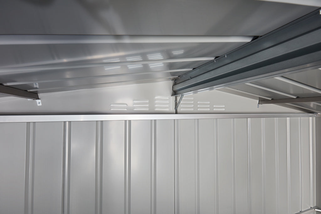 Gable Roof Shed, 10 X 10 Ft, Double Sliding Doors, Smooth Cream