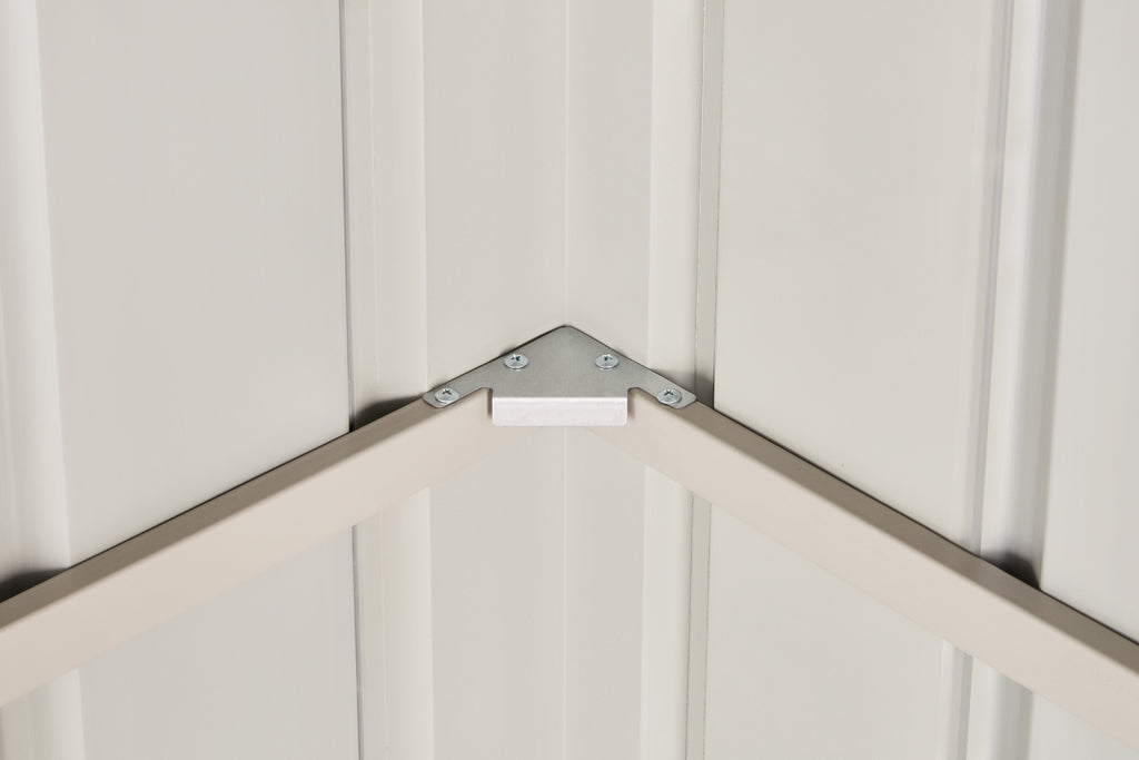 Gable Roof Shed, 10 X 10 Ft, Double Sliding Doors, Smooth Cream