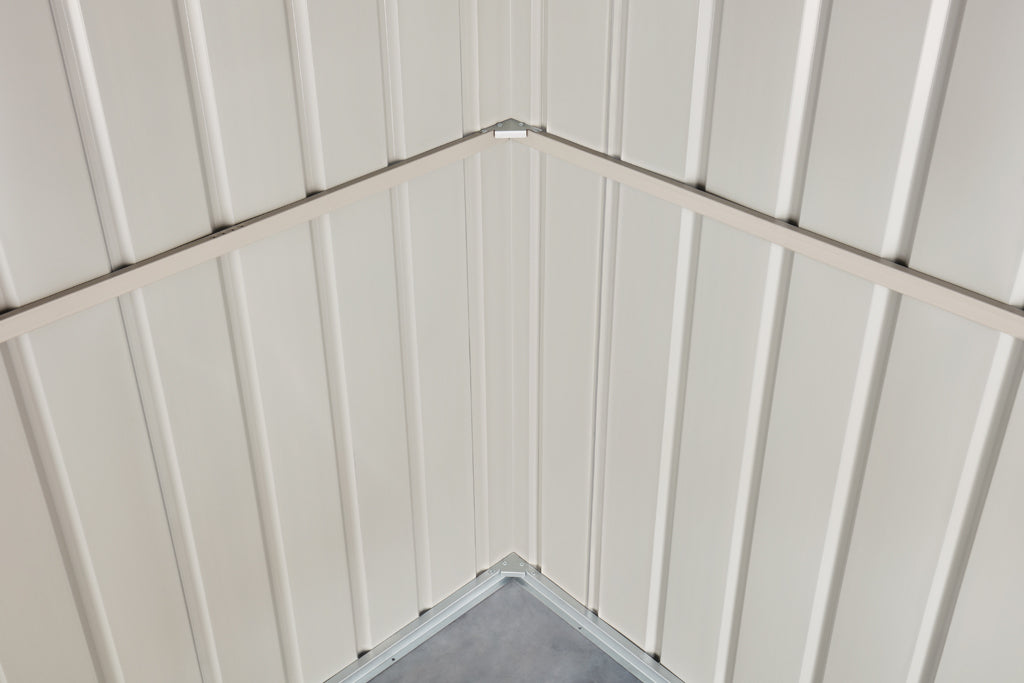 Gable Roof Shed, 10 X 10 Ft, Double Sliding Doors, Smooth Cream