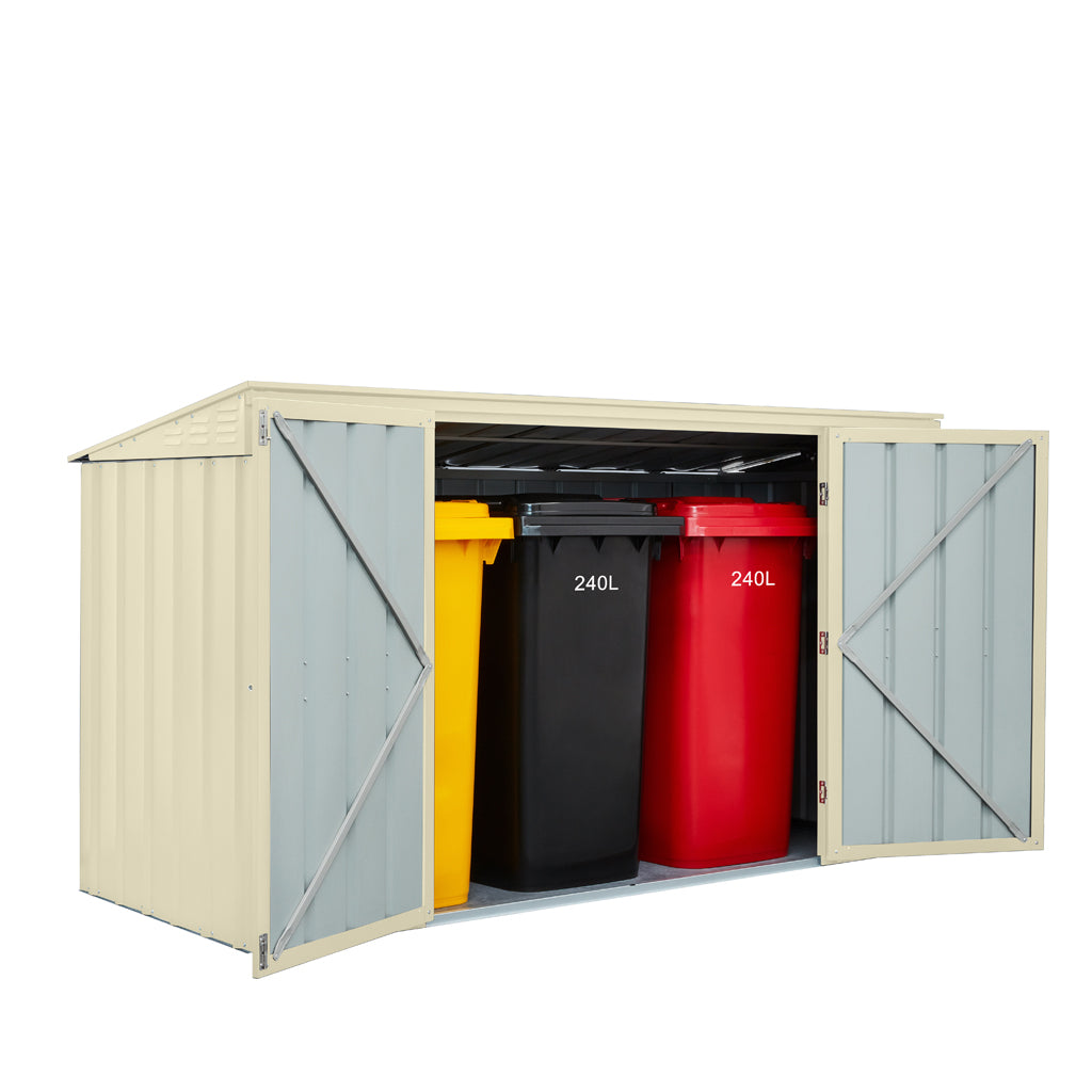 3 Bin Locker, 8 X 3 Ft, Double Hinged Doors, Smooth Cream