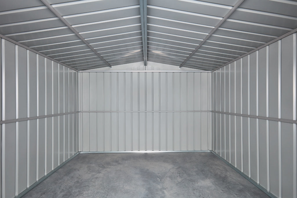Gable Roof Shed, 10 X 10 Ft, Double Sliding Doors, Smooth Cream