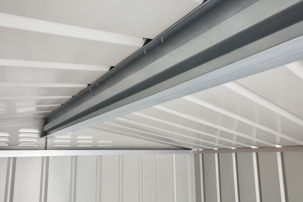 Gable Roof Shed, 10 X 10 Ft, Double Sliding Doors, Smooth Cream