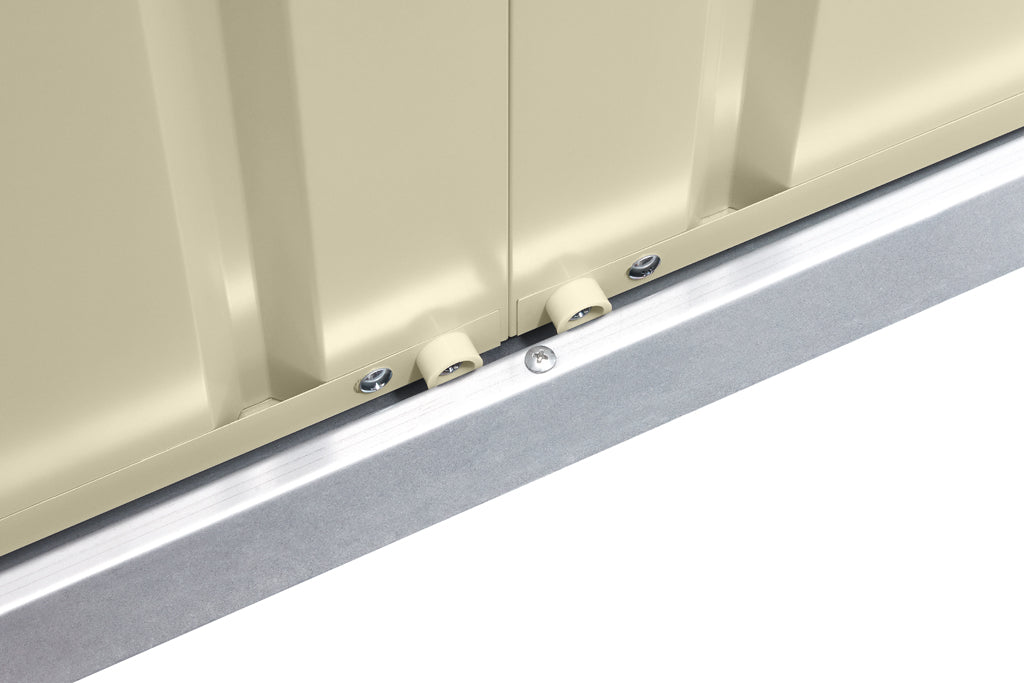 Gable Roof Shed, 10 X 10 Ft, Double Sliding Doors, Smooth Cream