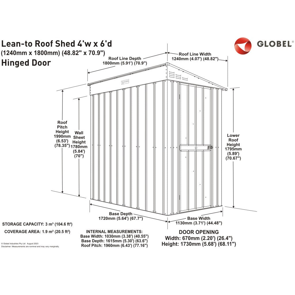 Lean-To Roof Shed, 4 X 6 Ft, Single Hinged Door, Woodland Grey