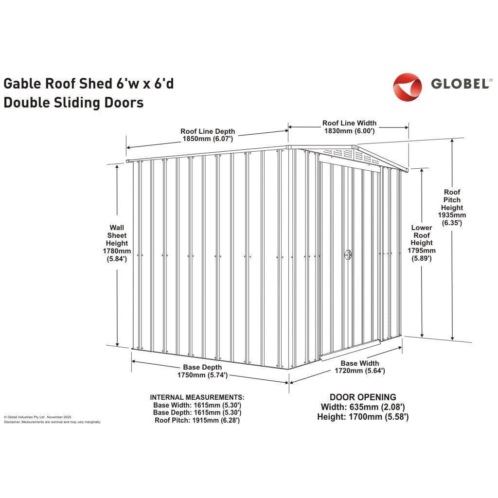 Gable Roof Shed, 6 X 6 Ft, Double Sliding Doors, Woodland Grey