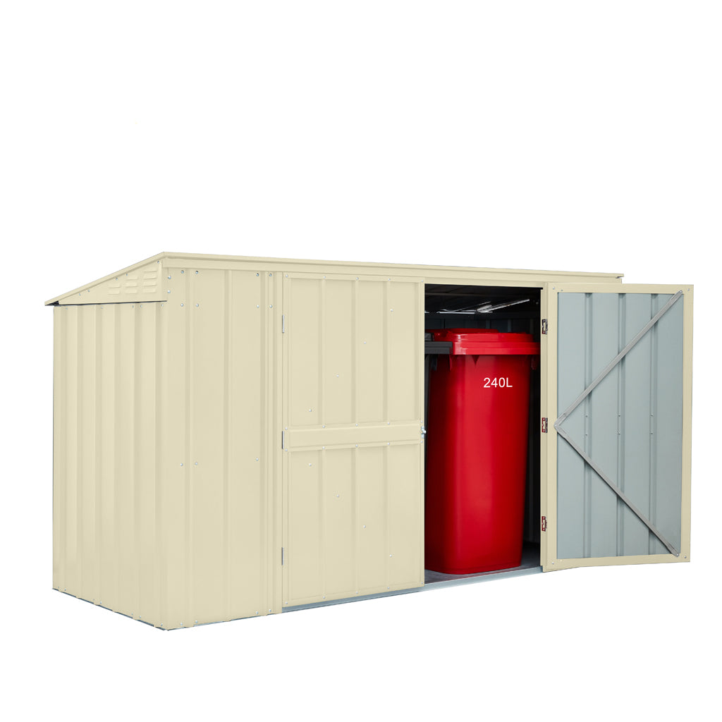 3 Bin Locker, 8 X 3 Ft, Double Hinged Doors, Smooth Cream