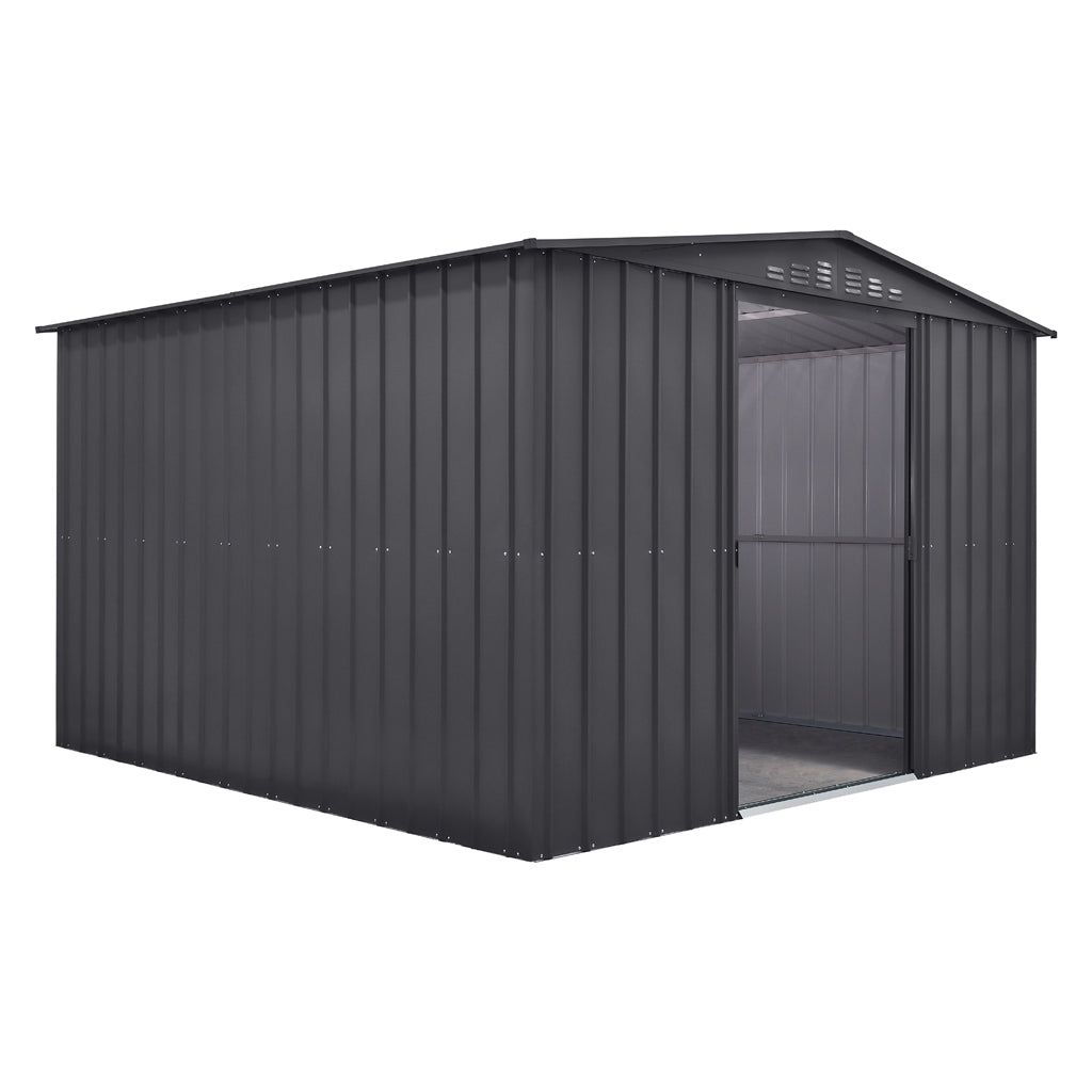 Gable Roof Shed, 10 X 10 Ft, Double Sliding Doors, Woodland Grey