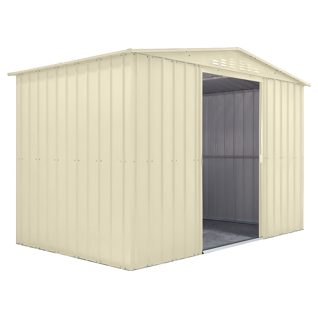 Gable Roof Shed, 10 X 6 Ft, Double Sliding Doors, Smooth Cream